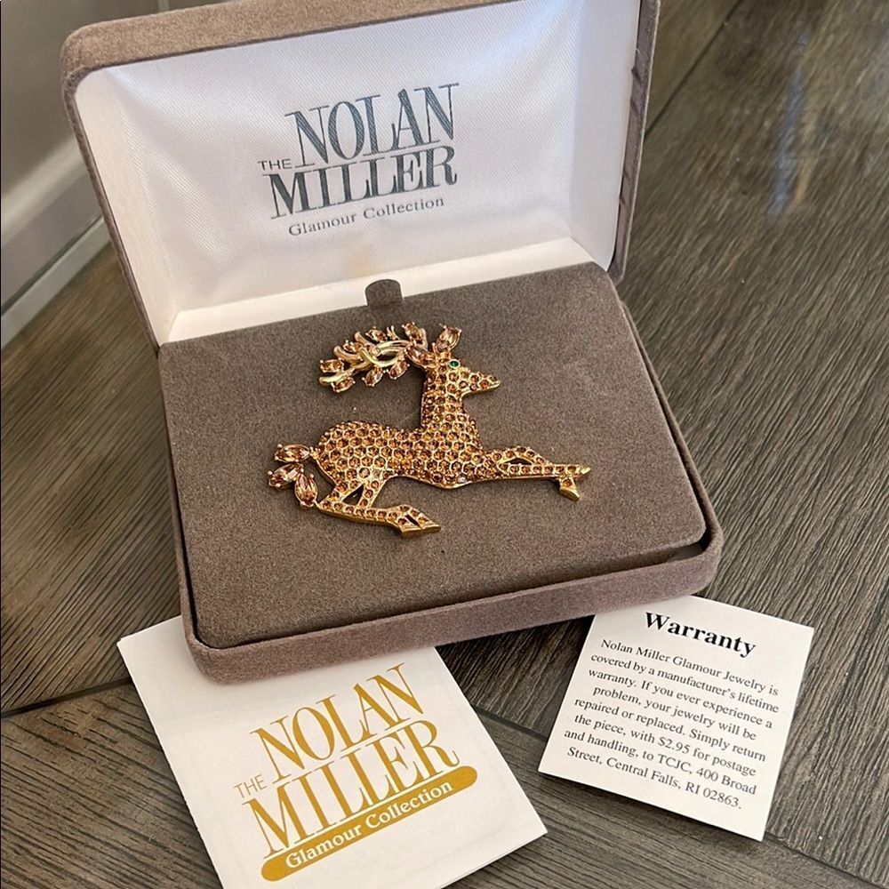 Nolan Miller 'Pave Reindeer Pin Brilliant Topaz Pave Crystals 2004 Rare Holiday